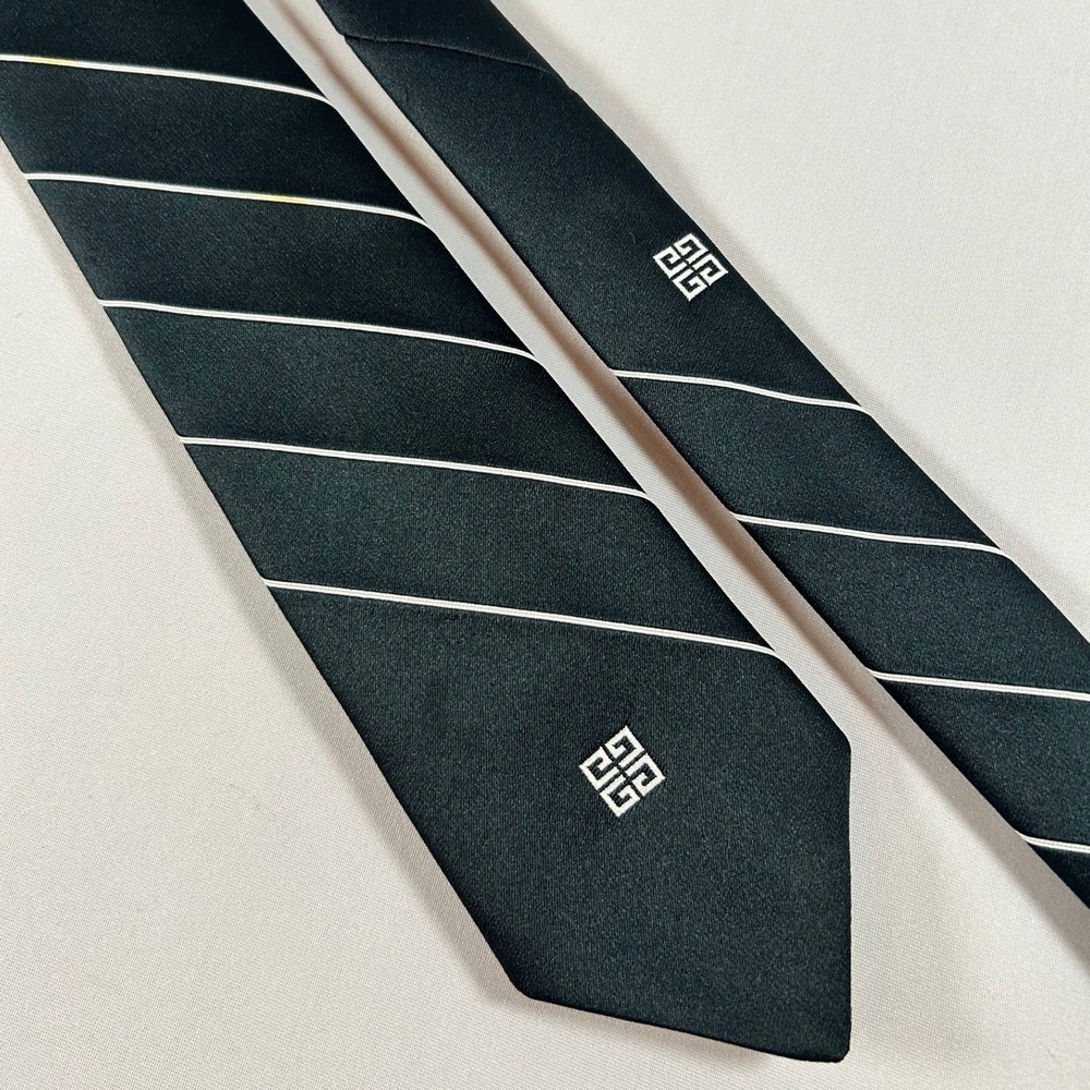 Givenchy Gentleman Tie Mens Black White Stripe Embroidered 4G Logo Necktie